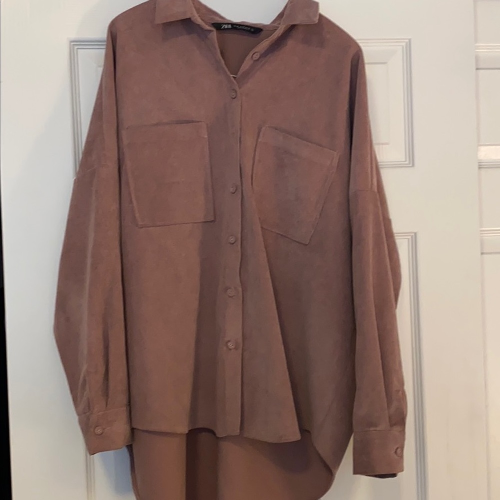 Blush pink Zara corduroy button down